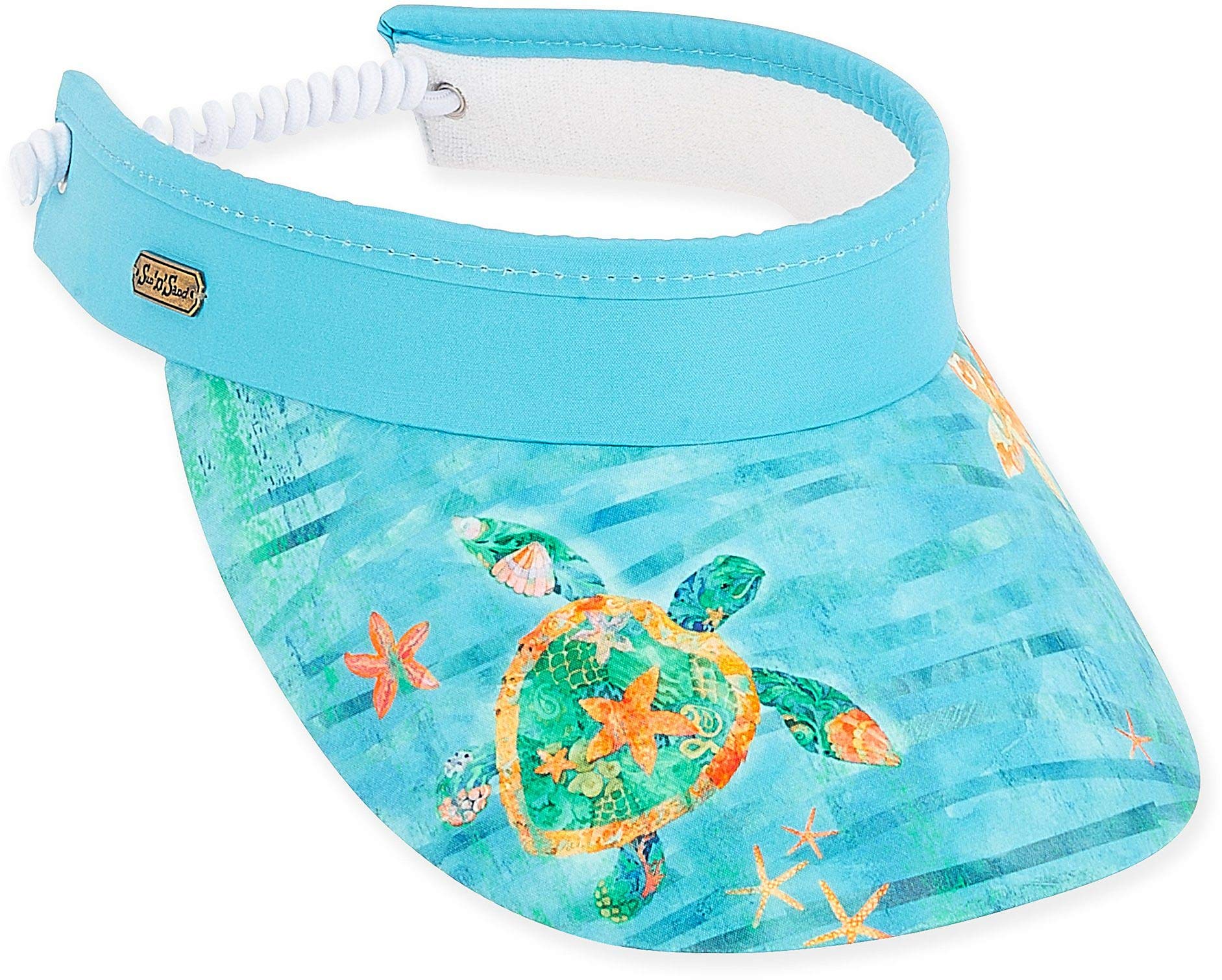 Womens Turtle Print Fabric Coil Back Visor One Size Blue Multi