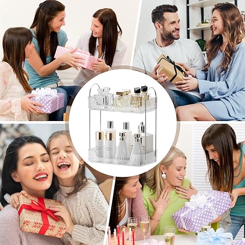 Miniatura 7 de Organizador de tocador transparente de 2 niveles, estante de encimera para cosméticos de baño, artículos de tocador, lociones, perfumes