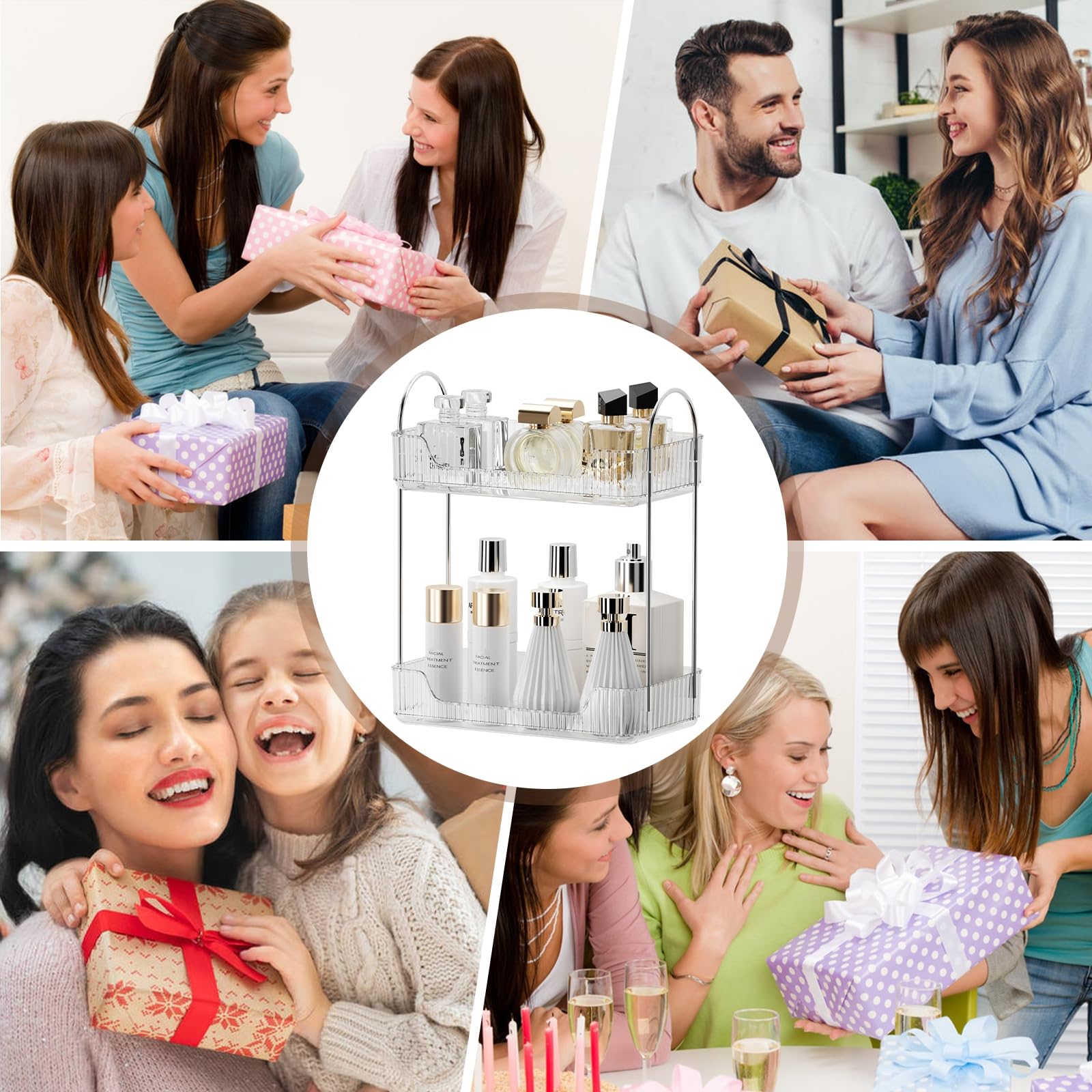 Organizador de Maquillaje, Organizador de Cosméticos, Organizador Perfume, Organizador de Bandeja de Cosméticos de Alta Capacidad para Baño (2 Capas, Transparente)