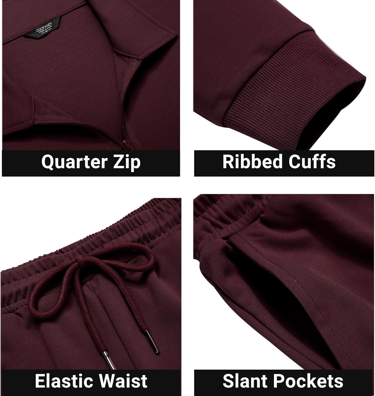 COOFANDY Men's Tracksuit 2 Piece Quarter Zip Polo Athletic Sweatsuits Casual Running Jogging Sport Suit Sets - Image 5