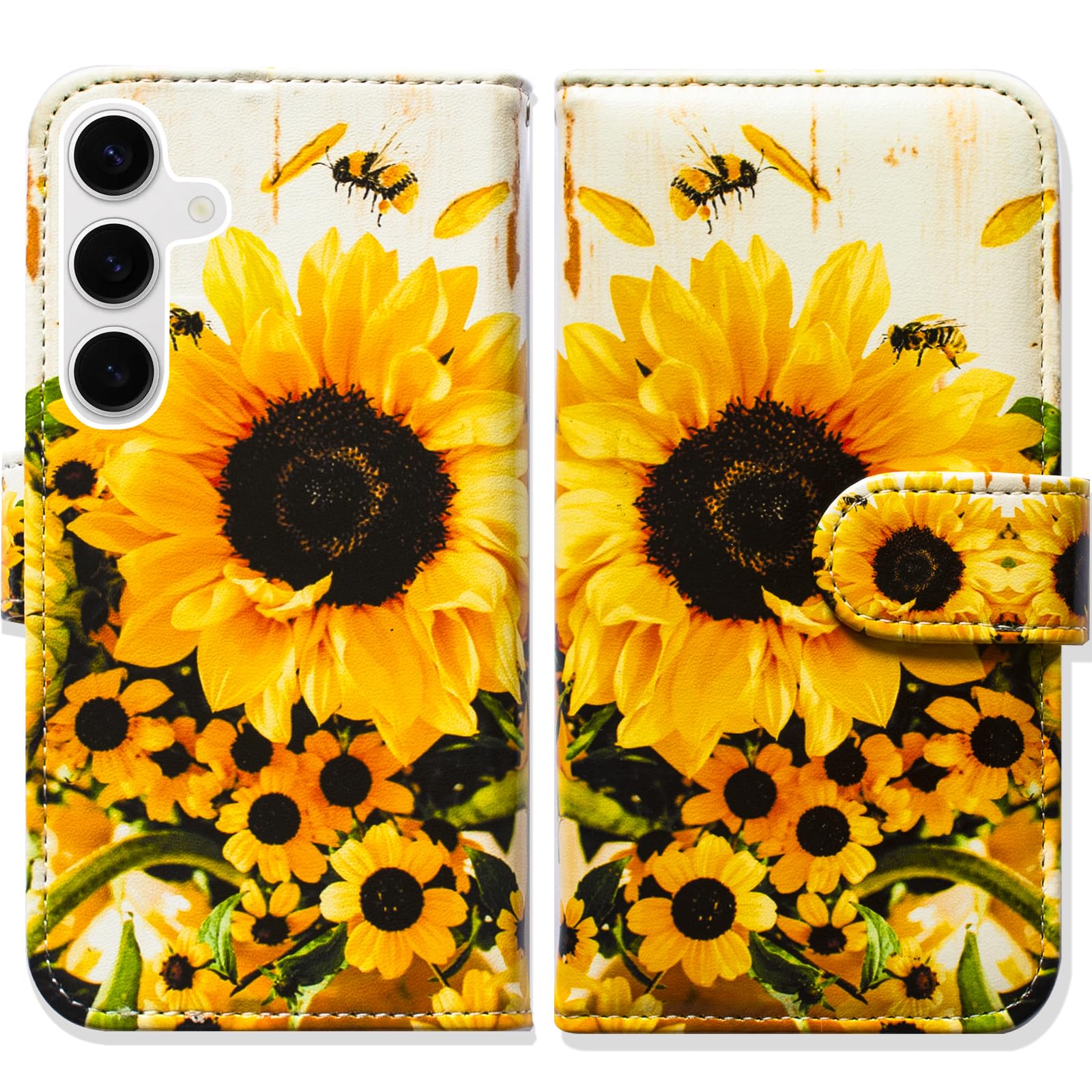 Bcov Case for Samsung Galaxy A16 5G,Sunflower Bee Flip Phone Case Wallet Cover with Card Slot Holder Kickstand Case for Samsung Galaxy A16 5G