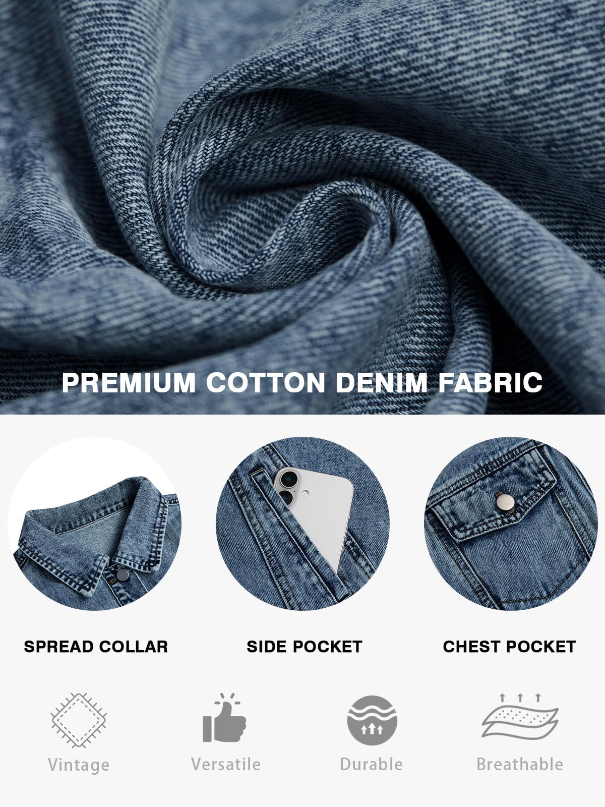 Tankaneo Veste en jean surdimensionnée à manches courtes en coton pour femme, cape tendance pour l'automne avec poches