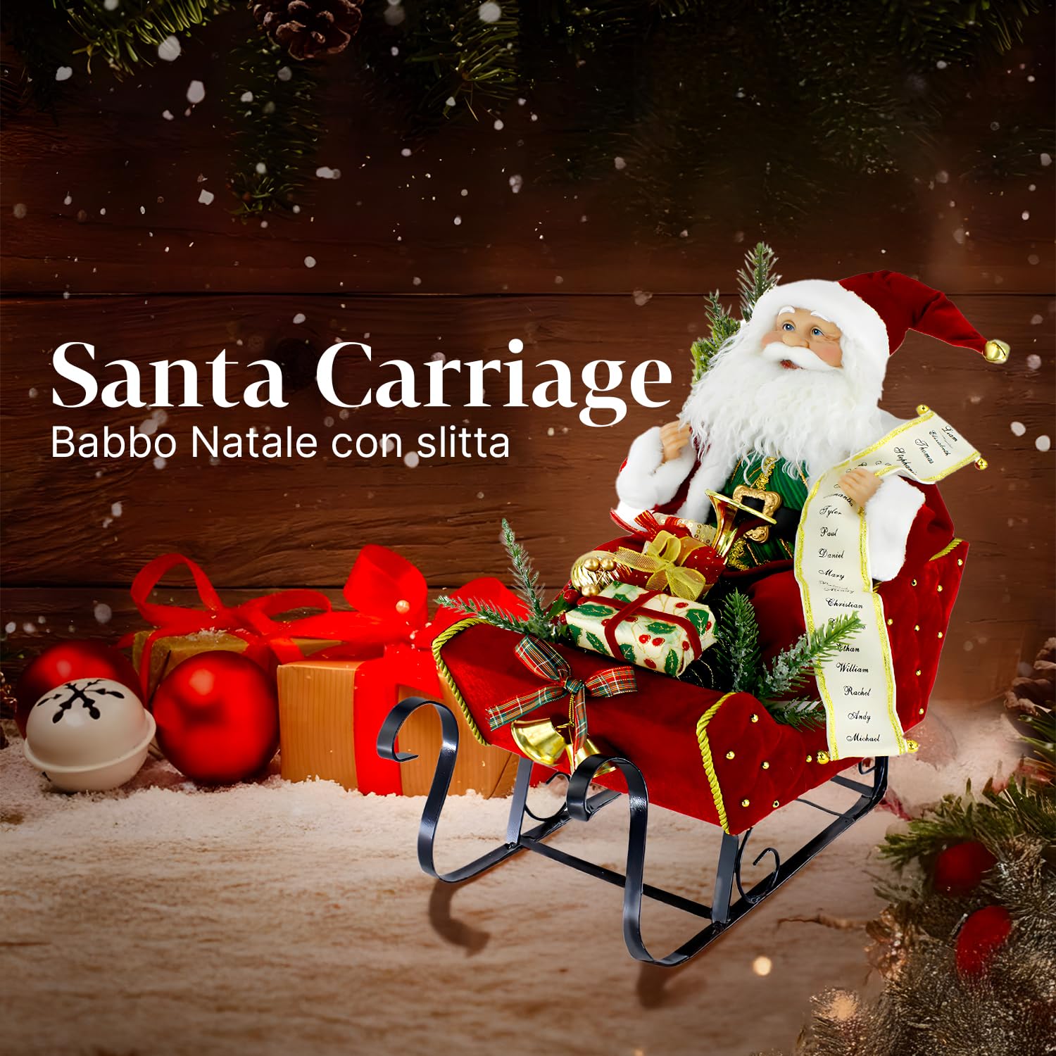 Avilia Decoración para la casa con Papá Noel sobre Trineo Rojo – Ideal para Crear una atmósfera mágica en casa Durante Las Fiestas navideñas – Fabricado con Materiales Resistentes y duraderos – 38 x