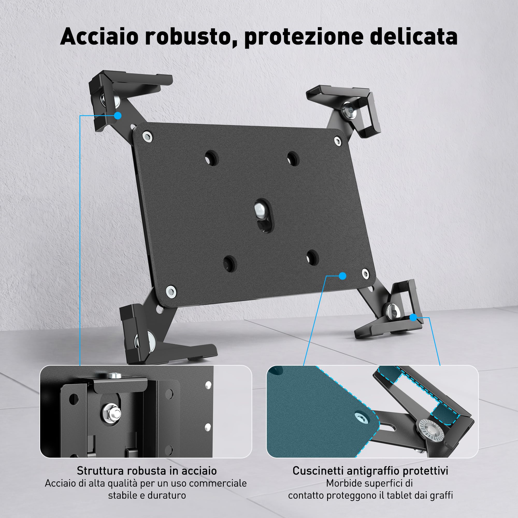 AboveTEK Supporto da Parete Universale per Tablet 9,7-13", Supporto Tablet da Muro con Blocco di Sicurezza, Rotazione 360°, Acciaio Robusto, per POS, Reception, Ufficio, Negozi