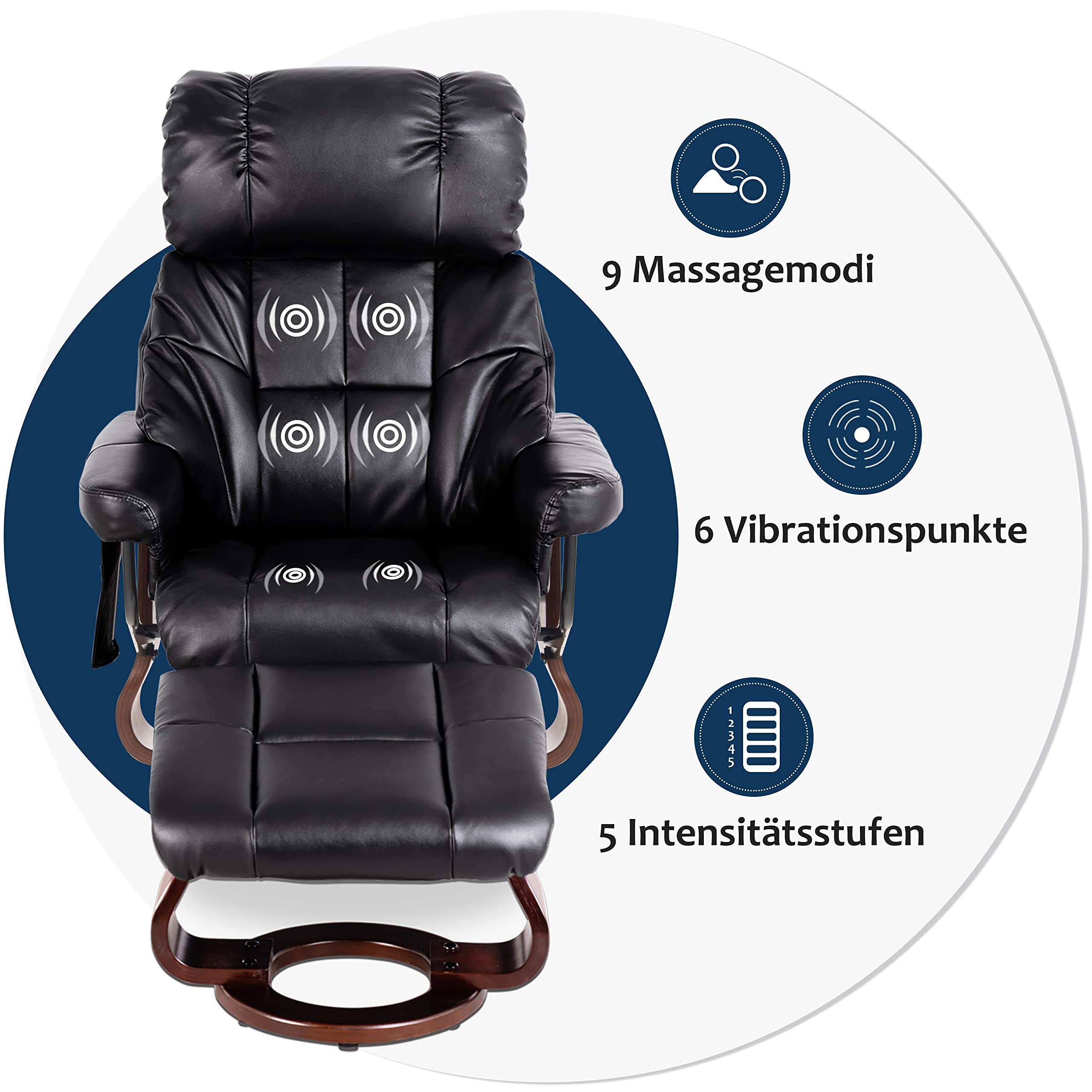 M MCombo 9068 Fauteuil de Massage, Fauteuil de télévision, avec Poche latérale, pivotant à 360°, avec Fonction de Couchage, pour Le Salon, Similicuir (Noir)