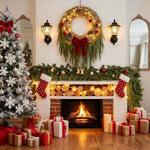 Miniatura 2 de 2 guirnaldas de pino Norfolk de Navidad, 6 pies de tacto real, artificiales, de invierno, para mesa, chimenea, valla de pared, escalera, ventana,