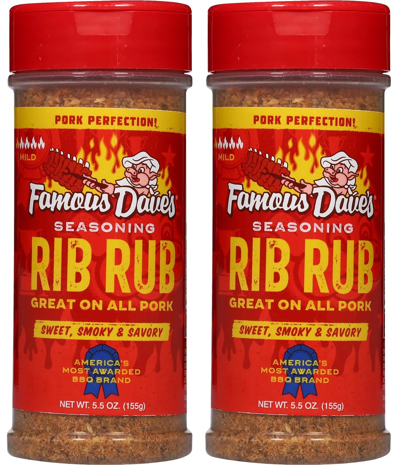 Famous Dave's Rib Rub Seasoning 2-Pack 11 oz Jars - Award-Winning BBQ Rub for Smoky Sweet Ribs & Grills