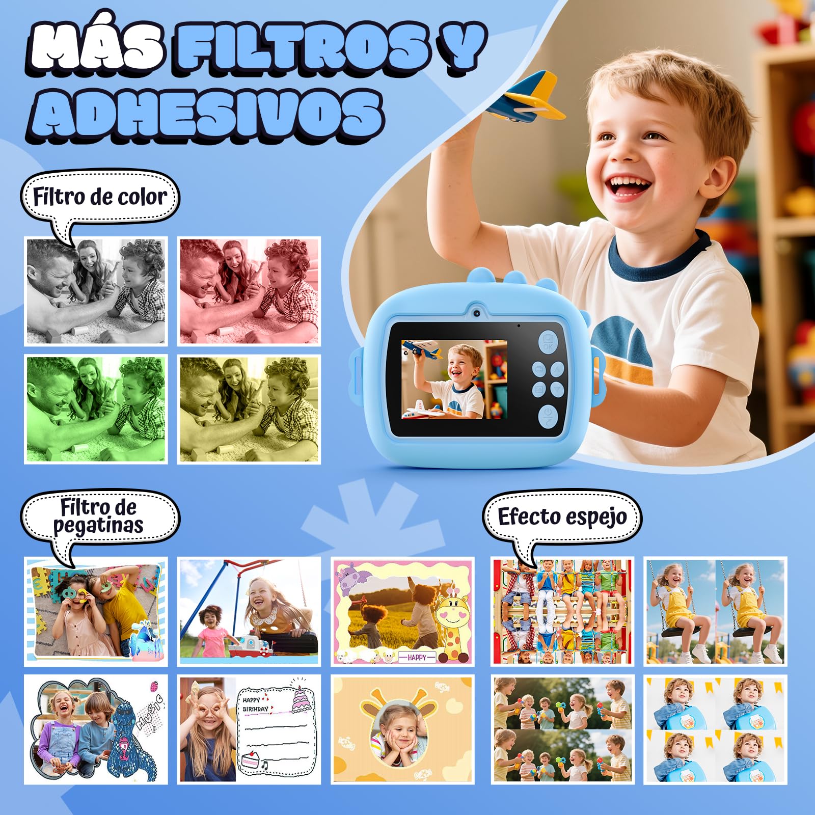 Cámara instantánea para niños, Camara Fotos Infantil instantanea Pantalla de 2,4 Pulgadas, Papel de impresión y Tarjeta de 32 GB, Juguete Regalo para niños y niñas de 3 a 14 años