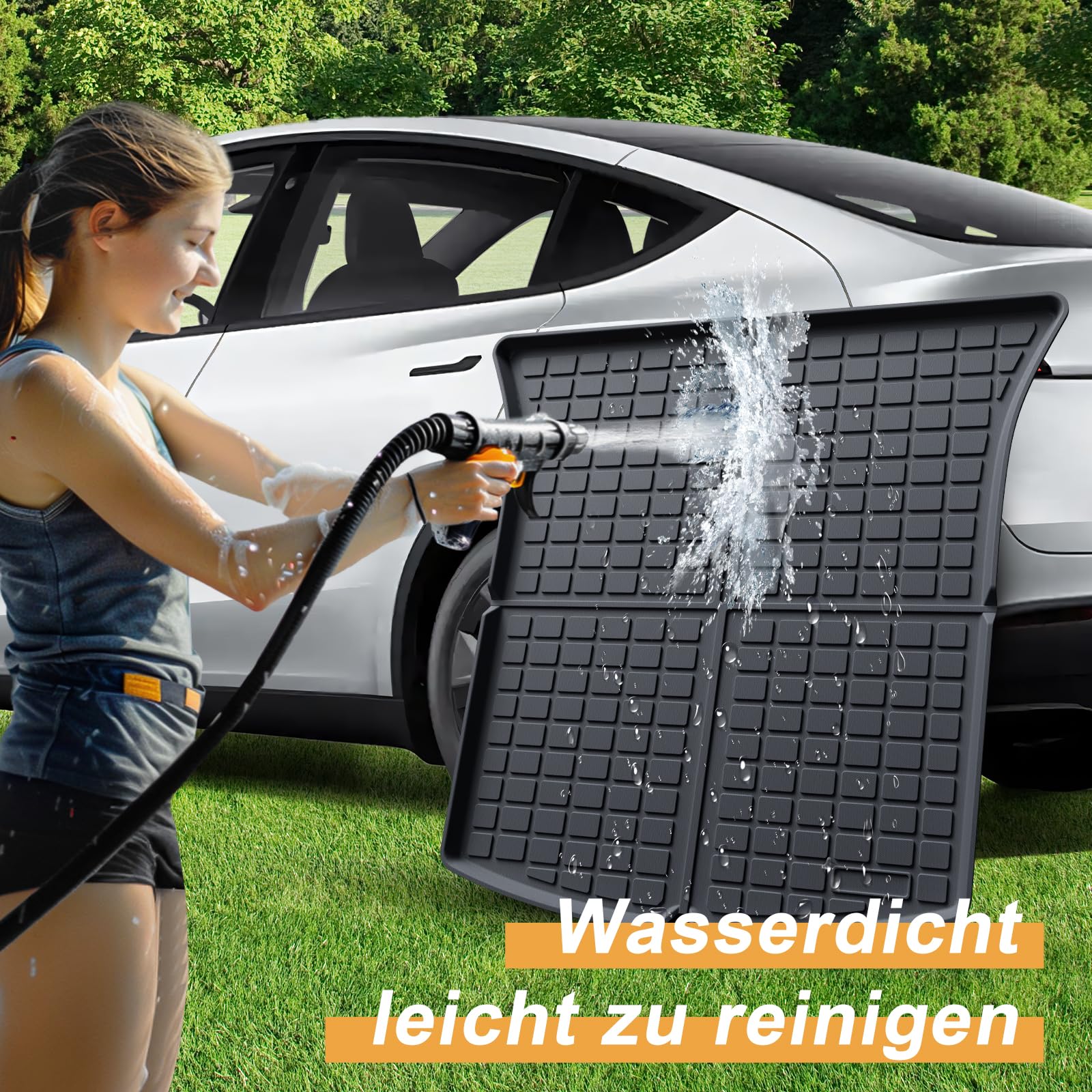 ECOZEN Vasca Baule per Tesla Model Y 2021-2024 3D Specifica In TPE Proteggi Bagagliaio auto, Model Y Tappetino del bagagliaio, con bordino rialzato, resistente impermeabile per tutte le stagioni