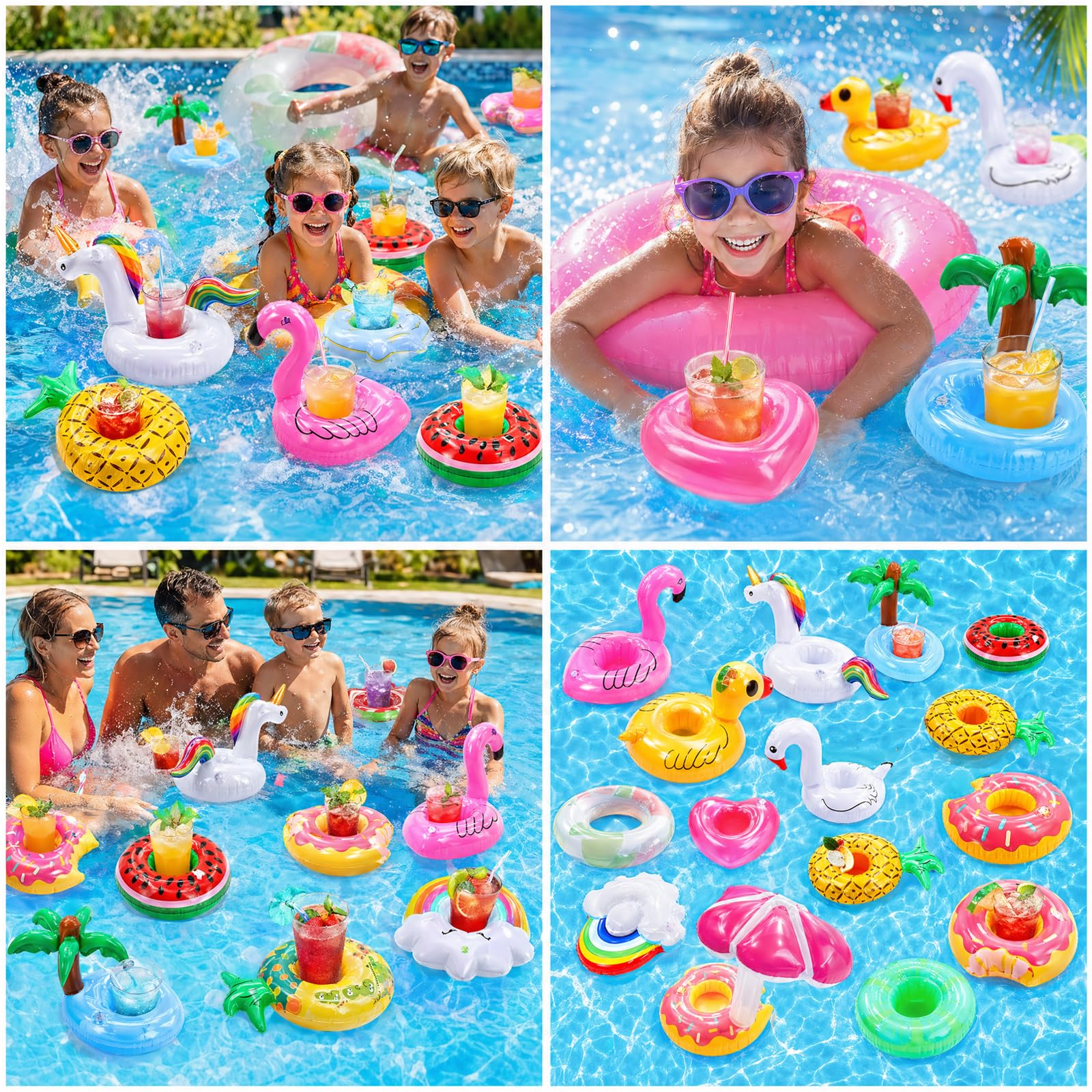 Getränkehalter Pool, 15 Stück Getränkehalter Aufblasbare, Aufblasbar Schwimmender Flaschenhalter mit 1 Luftpumpe, Flamingo Palme Pool Party Deko, SchwimmendGetränkehalter für Sommer Beachparty Hawaii