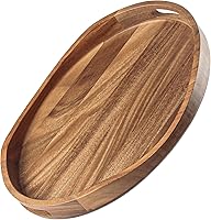 KITEISCAT Acacia Wood Serving Tray with Handles - 17x13 Round Ottoman Tray for Coffee Table, Breakfast in Bed, Candle Display