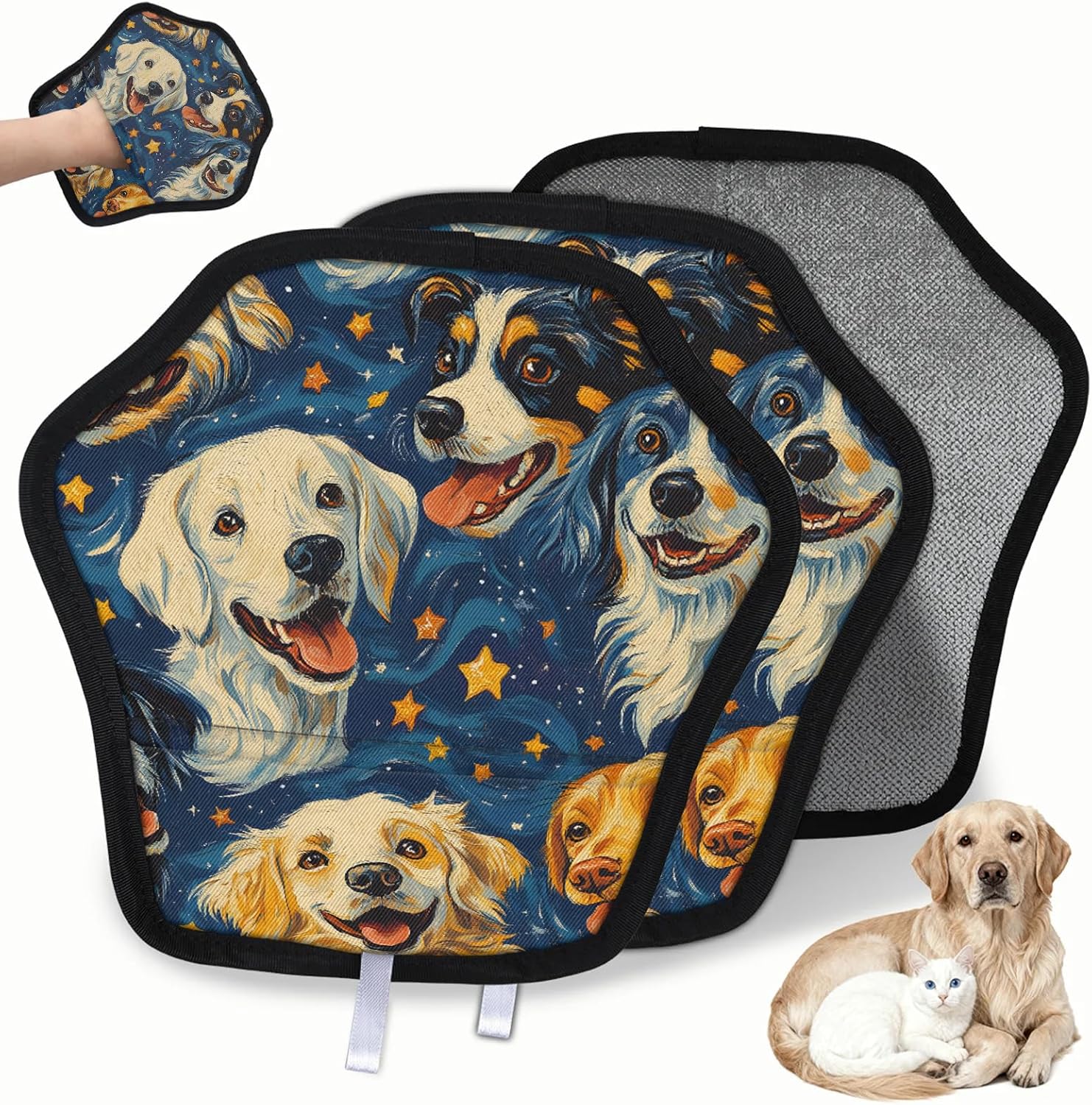 Honeybaby Reusable Pet Hair Removal Glove with Static Electricity Star Dog 9x9 Inch Ergonomic Mitt for Sofa, Bedding, Car & Clothes - Easy Wash for Cats & Dogs 2PC Star Dog - Image 1 of 8