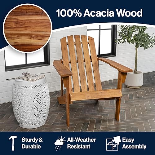 Miniatura 7 de JONATHAN Y PAT1002A Westport Silla Adirondack tradicional de madera de acacia para patio al aire libre, jardín, césped, patio trasero, piscina,