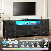 Vista 4 de Huuger Soporte de TV de 63 pulgadas para TV de 65, 70 pulgadas, cómoda larga con 11 cajones con tomas de corriente y luces LED, centro