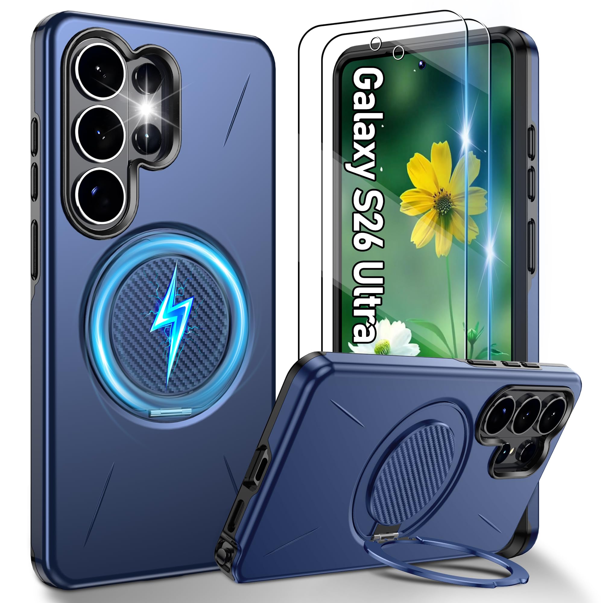 Gritup für Samsung S Serie Gehäuse [Kompatibel mit MagSafe Zubehör]: 2 Stück HD-Bildschirmschutz, eingebauter Kickstand, Dual Layer Stoßdicht, Kamera Guard, Samt Touch