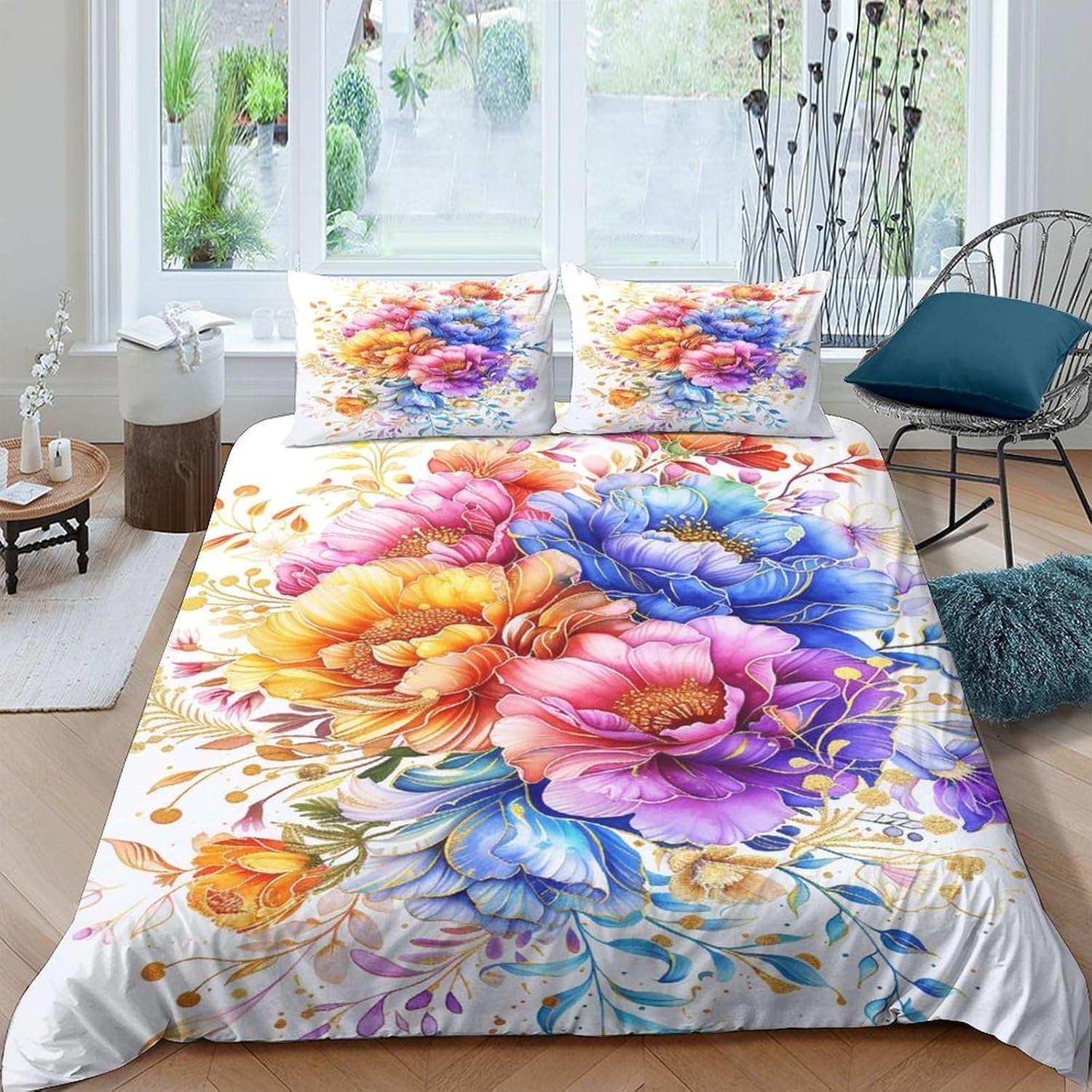 Parure de lit plantes microfibre hypoallergénique housse de couette finition premium