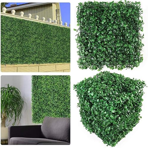 Boshen Paquete de 10 paneles de fondo de pared verde césped artificial de 10 x 10 pulgadas, 6.89 pies cuadrados, protección UV, gruesos de boj