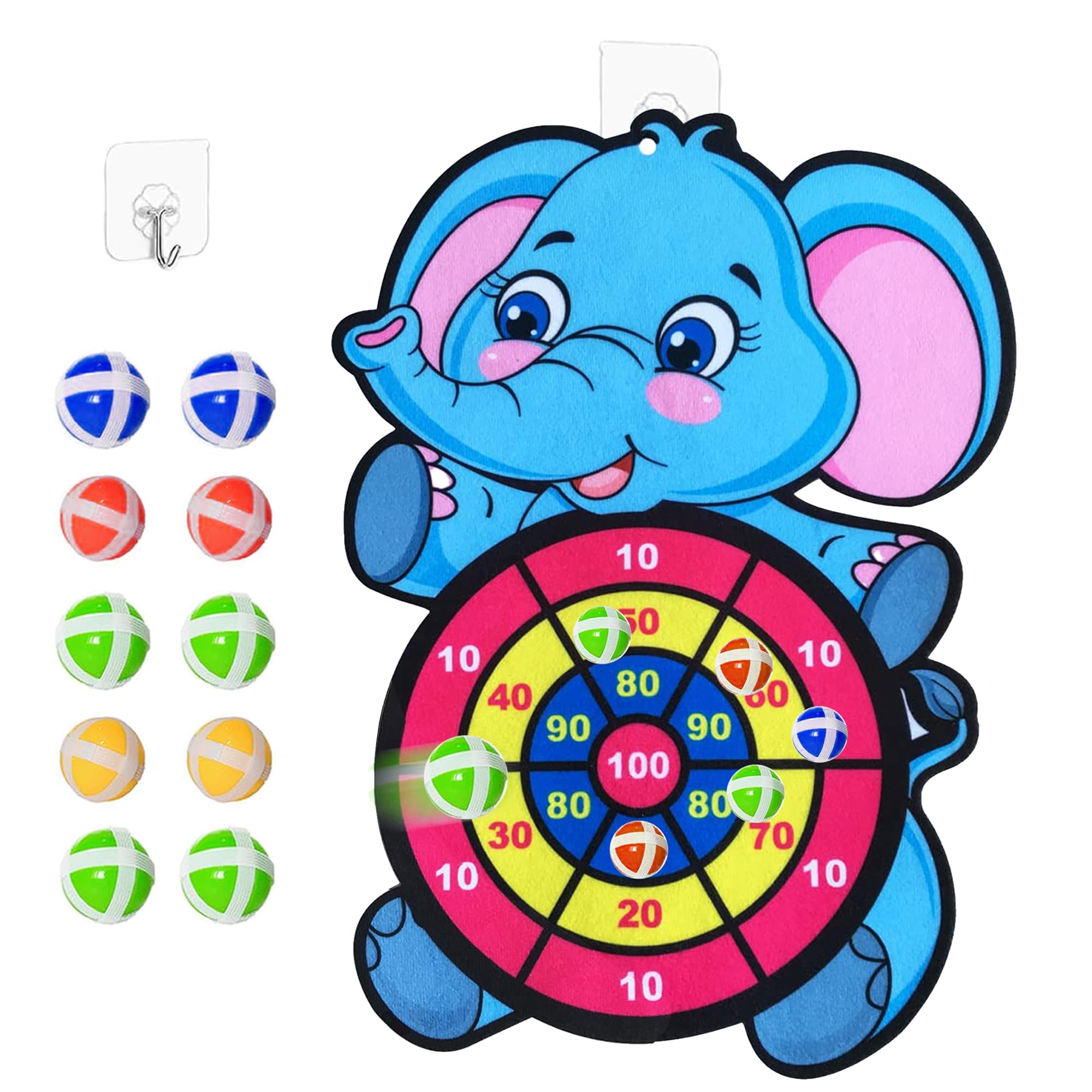 Kidology Elephant Dart Board Game for Kids Age 3+ - Sticky Balls Target Board | Dart Board with 10 Sticky Balls, Indoor Outdoor Party Game Toys, Kids Throw Ball Toss Game | Boys Girls Birthday Gift-picture-10
