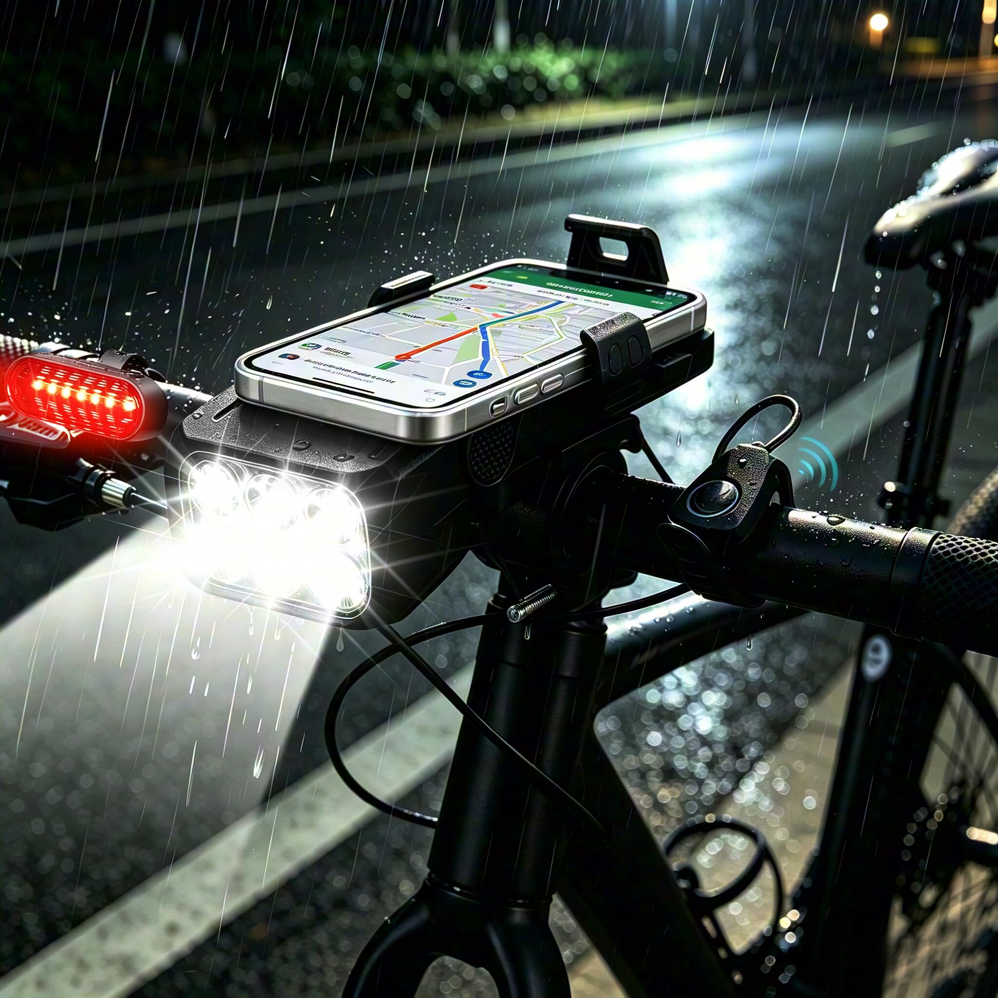 100% Super Bike Lights for Night Riding with Horn，3000LM USB Rechargeable LED Bicycle Light with LCD Display, NO Guess Power, IP67 Waterproof Bike Headlight Front and Rear ﻿(Wireless Transmission)