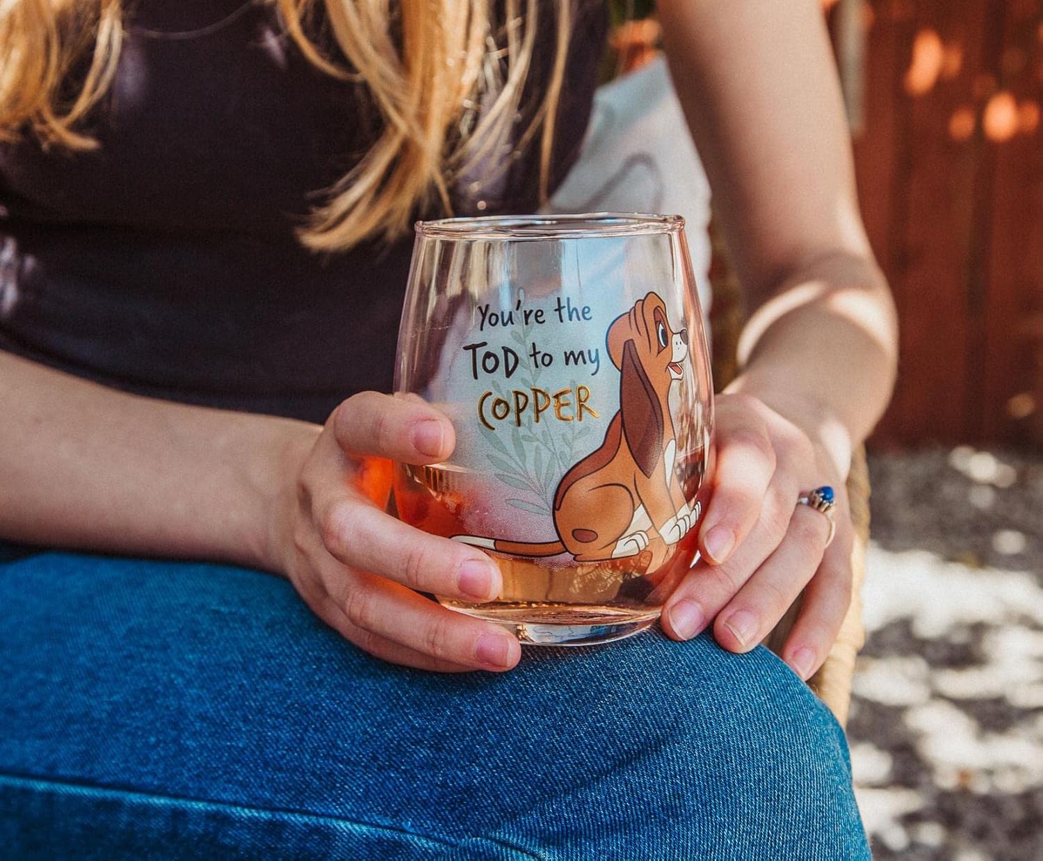 Disney Fox and the Hound Teardrop Stemless Wine Glass, Set of 2 | Tumbler Cup For Mimosas, Cocktails, Liquor | Home Bar Essentials For Kitchen Decor, Cute Gifts and Collectibles | Each Holds 20 Ounces