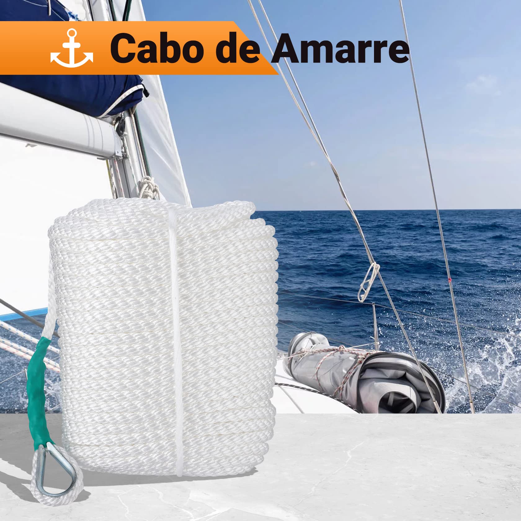 CarBole Cuerda de barco, cuerda de amarre, cuerda de muelle multifuncional de 12 mm x 91 m para supervivencia, navegación, deportes, camping, vela, senderismo (blanco) (5600 libras)