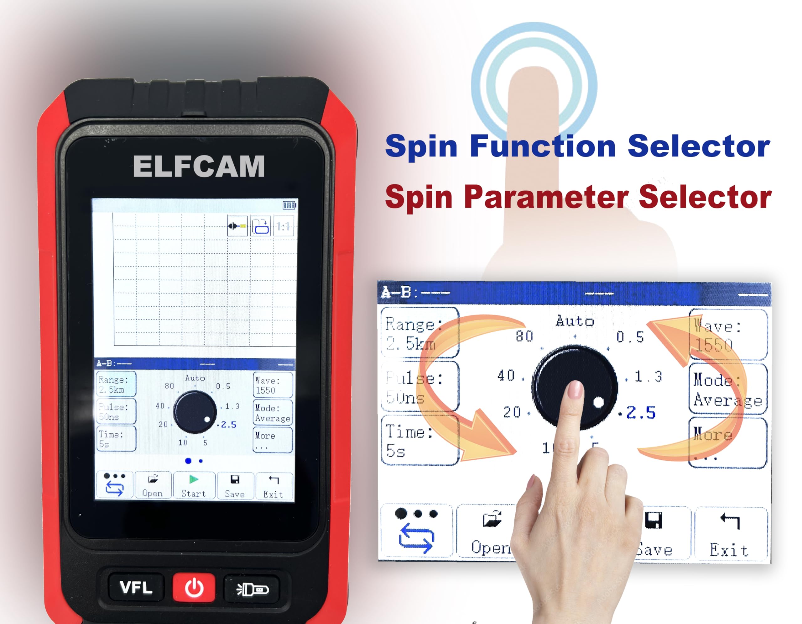 Elfcam - Mini OTDR Monomode 1310nm/1550nm, 22dB/20dB, Jusqu’à 60km, avec Photomètre/Multimètre Optique et VFL, La Livraison avec L' Adaptateur SC/APC Mâle à LC/APC Femelle