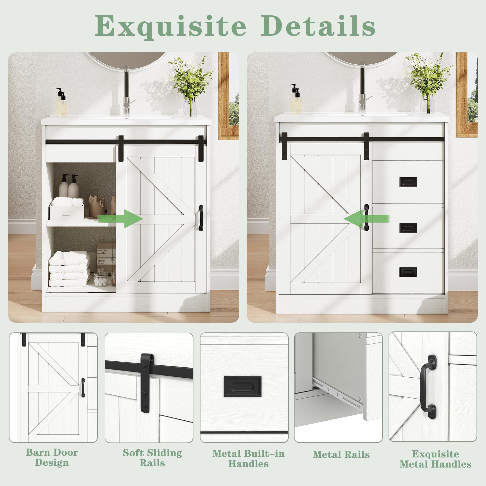 Mueble de baño moderno con lavabo de cerámica y cajones, color blanco