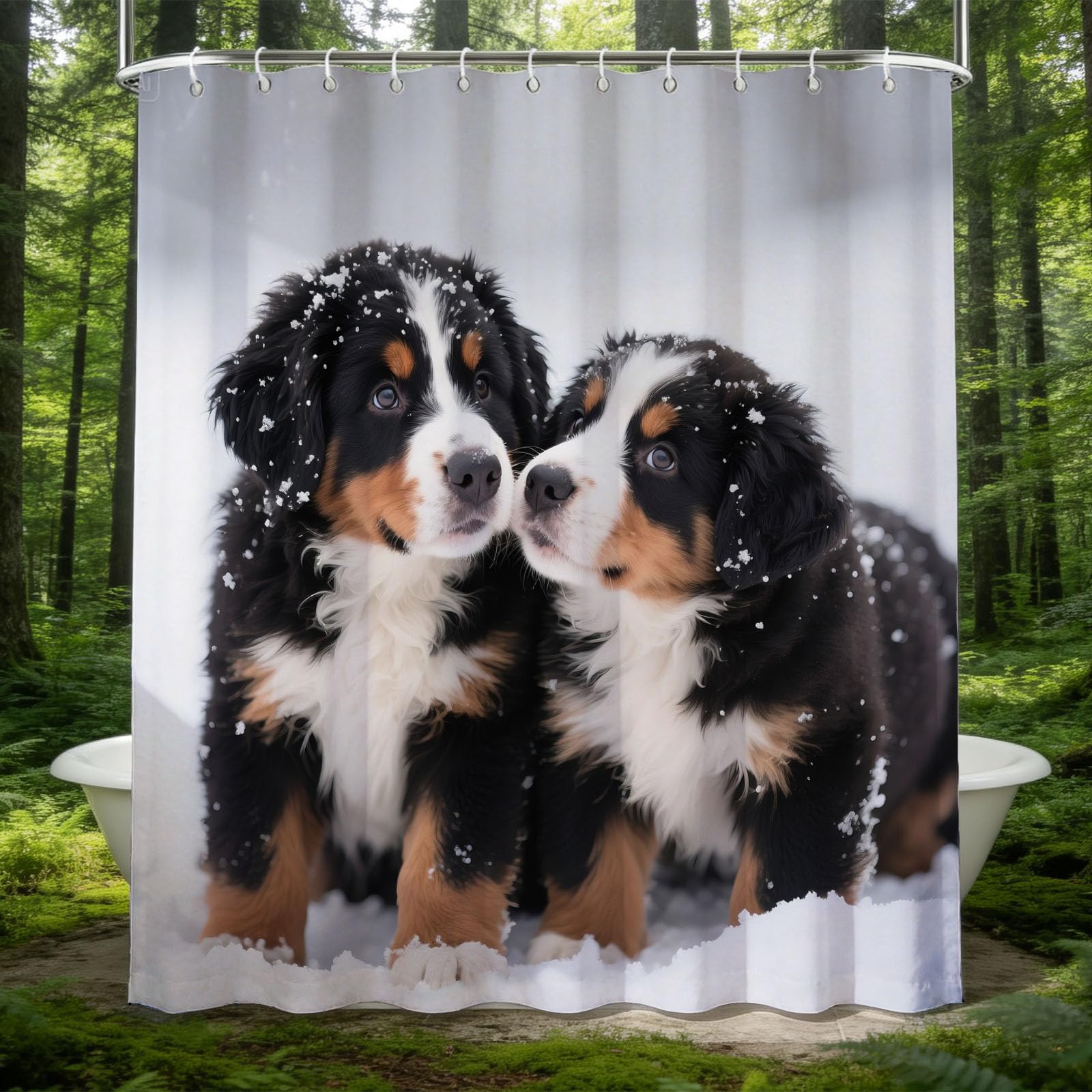 Hongduo 3D Bernese Mountain Dog Puppy Shower Curtain for Stalls Bathtubs Cute Dog Bathroom Decor Shower Curtain Set Polyester Fabric Waterproof 180x200cm/71X79 Inch with Hooks