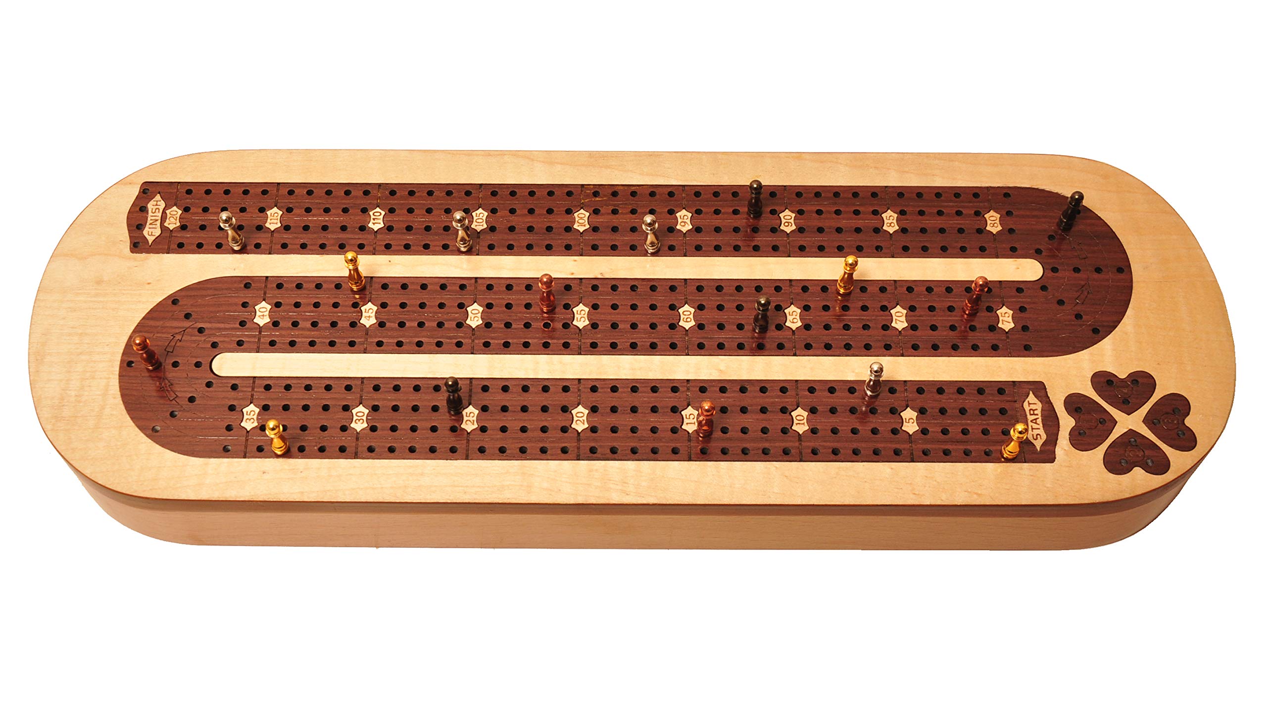 PALM ROYAL HANDICRAFTS Zestaw 4-torowych drewnianych desek do kołyski inkrustowany palisandrem i drewnem klonowym z śledziami i kartami. Dostępne przechowywanie. Tablica do łóżeczka dla 4 graczy (38 x