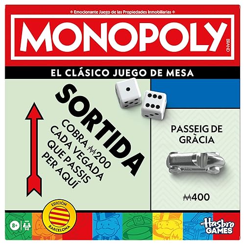Monopoly Board Game with Storage Tray and Large Pawns Catalan