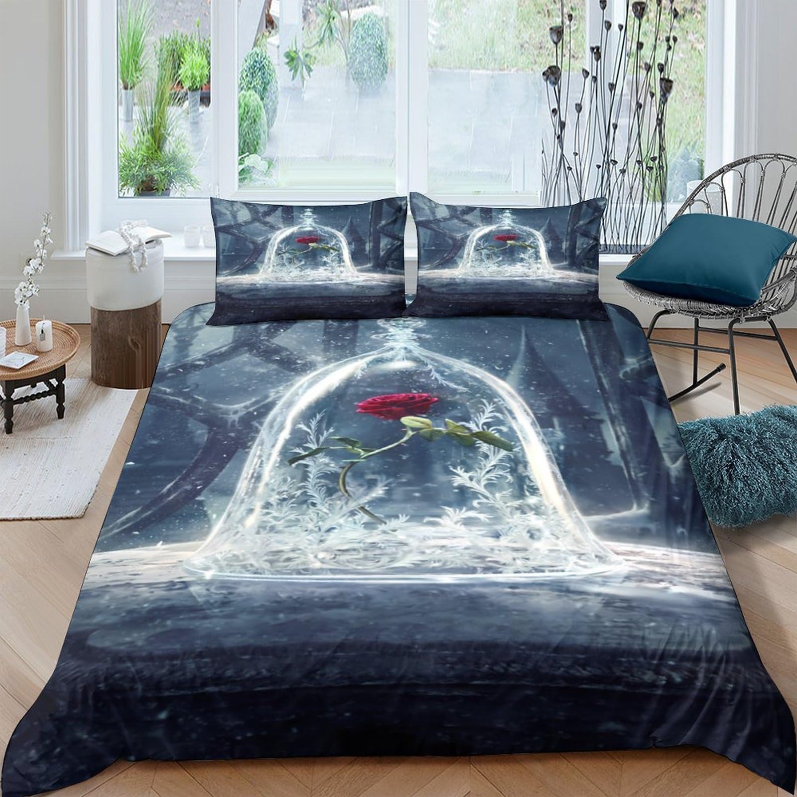 Ctjqhvkz Style-3 3D Printed Enchanted Rose Fitted Sheet Microfiber Soft Dark Fantasy Bed Cover For Bedroom Dorm Mattress Decor Single（135X200cm）