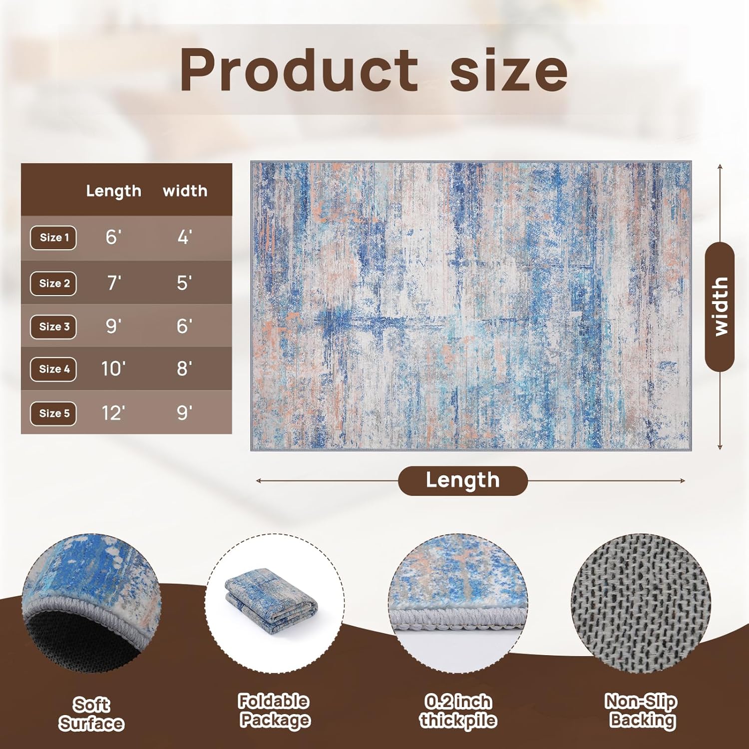 Abstract 3x5 Area Rug for Living Room Bedroom Entryway Blue