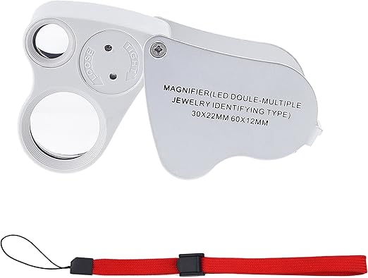 Illuminated Jewelry LED Eye Loupe Magnifier with Two Lens, 60X 12 mm and 30X 22 mm with Kare and Kind Retail Package (60x and 30x, Silver/White)