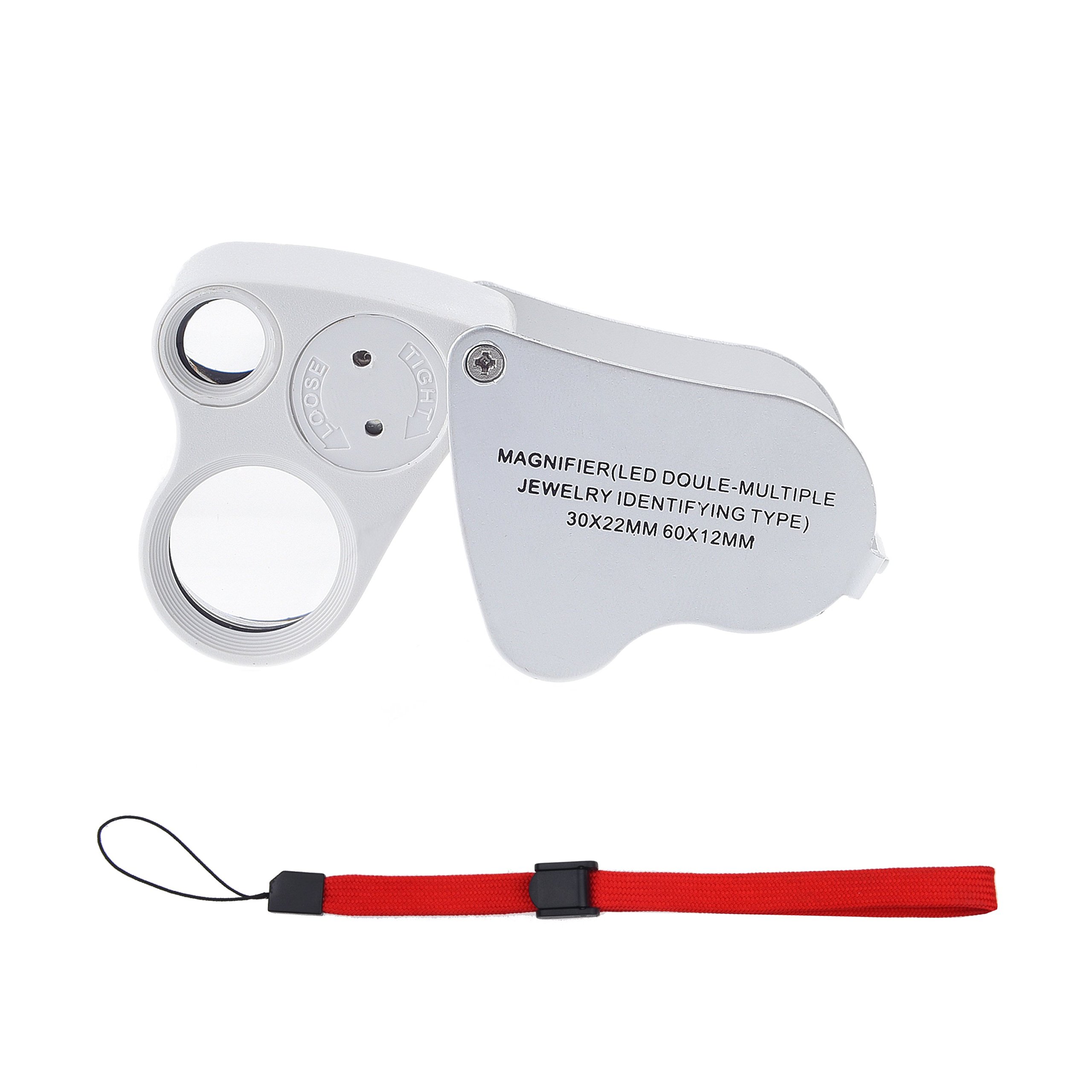 Loupe de joaillier illuminée LED Loupe à double focale, 60X, 12MM et 30X, 22MM avec Kare and Kind paquet de détail (60x et 30x)
