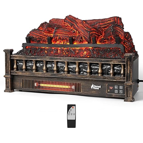 TURBRO Eternal Flame Infrared Electric Fireplace Logs, 23" Infrared Quartz, Remote Control Fireplace Insert Log Heater, Realistic Pinewood Ember Bed, Thermostat, Timer, 1500W Bronze