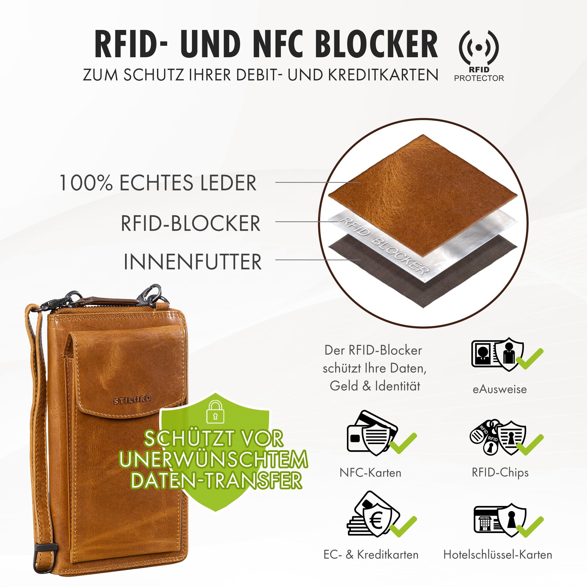 STILORD Damen Umhänge Geldbeutel aus Leder mit Handyfach - 2 in 1 Geldbörse Handytasche zum Umhängen - Crossbody Portemonnaie für Frauen Sarah Echtleder groß Farbe:Perugia-braun