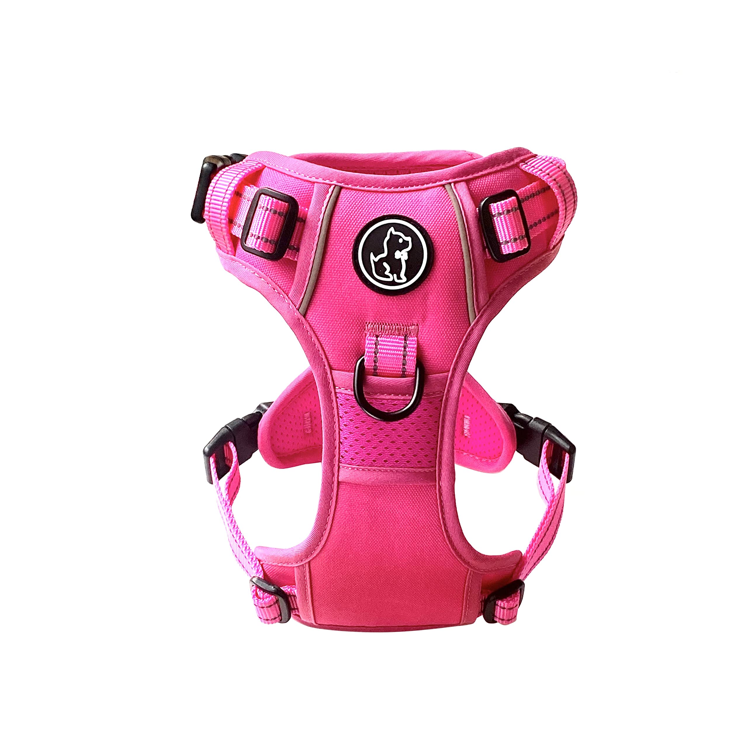 Barkridges® Triple Buckle Dog Harness | Adjustable Easy-to-Wear Buckle | No Pull Non Choke Training | Chafing-Free | Safety Reflective | Comfortable Small Medium Large (Hot Pink, L - Regular Fit)