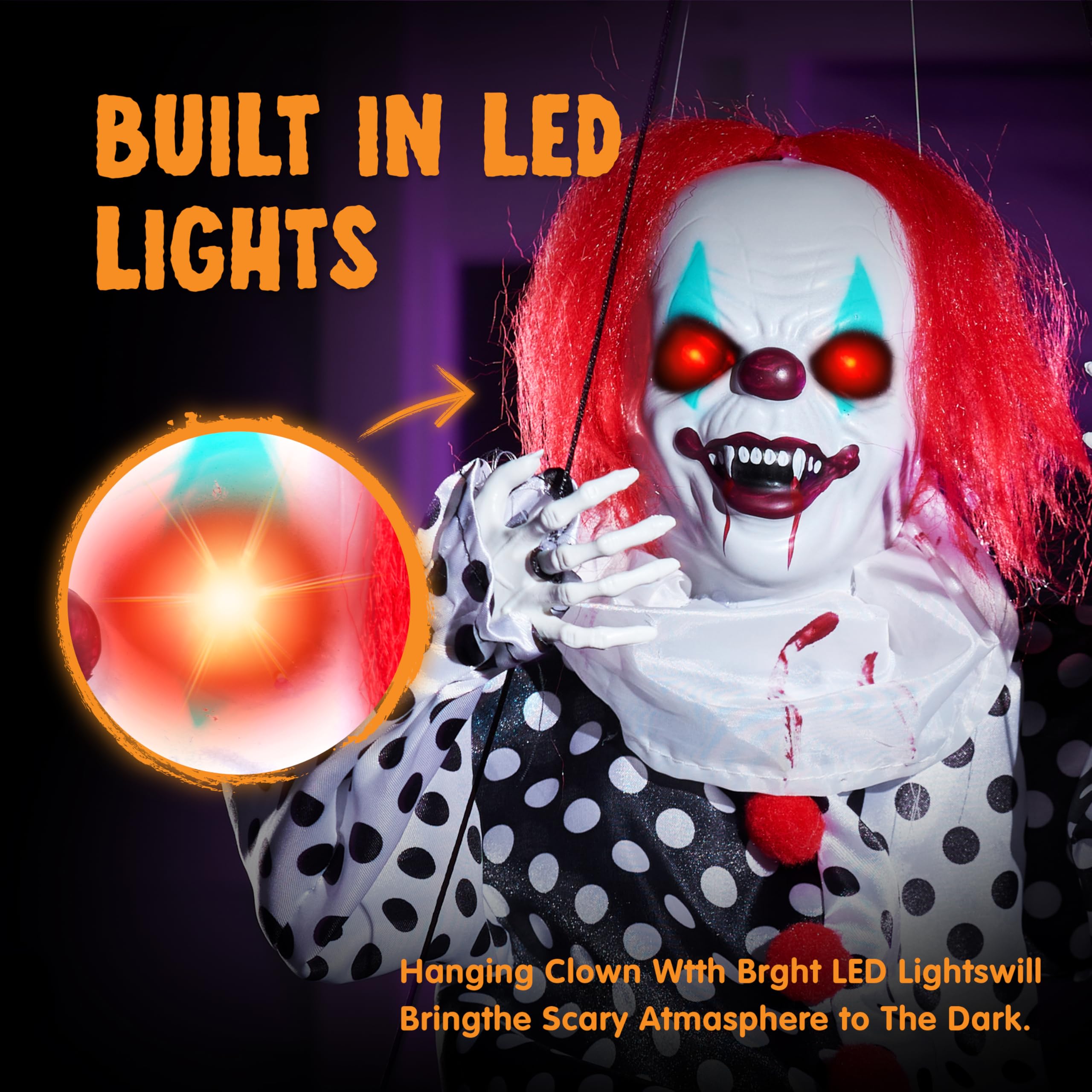 JOYIN Decorazioni Animatronic da appendere per Halloween, 78,7 cm, fantasma oscillante attivato dal suono con occhi luminosi, suono spaventoso e corpo in movimento, forniture per feste per oggetti di
