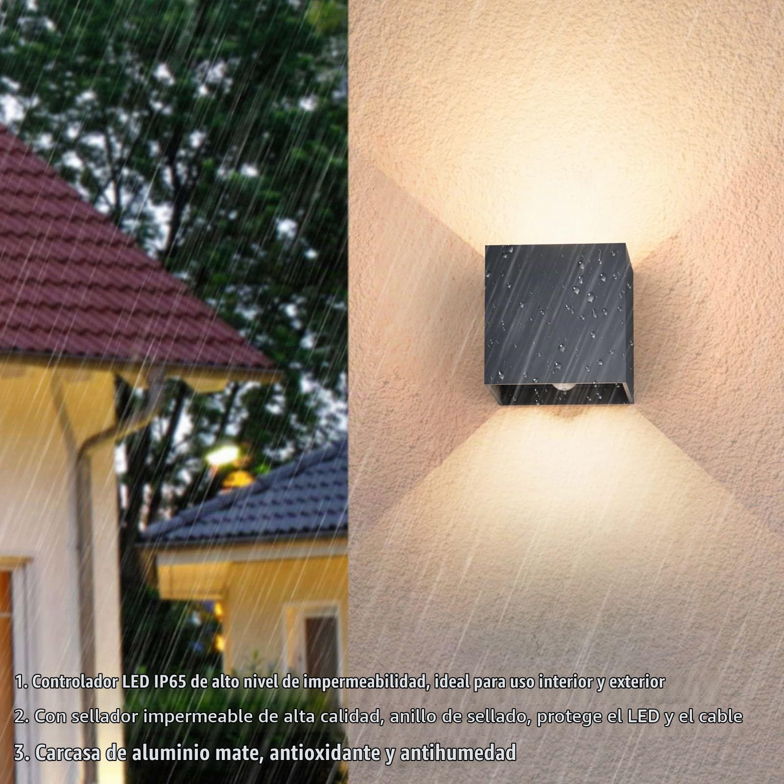 Klighten Aplique de pared con sensor de movimiento 2PCS, 12W Aplique pared exterior/interior con haz de luz ajustable, 4000K Blanco natural, Lámparas de pared Ip65 con sensor (Antracita)