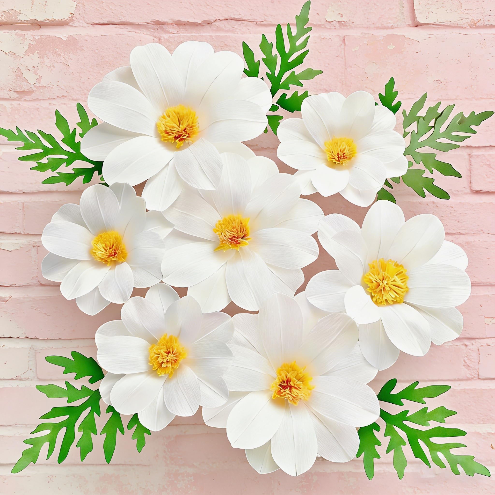 Photo 1 of 12PCS Crepe Paper Daisy Flower Decor Large White Paper Daisy Flowers for Backdrop Party Paper Tissue Pom Poms for Home Decor, Wedding Backdrops, Baby Shower, Birthday Party, Classroom Decoration