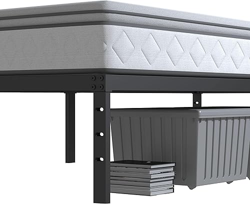 Miniatura 5 de Maenizi Marco de cama de tamaño matrimonial de 12 pulgadas, no necesita somier, plataforma de metal resistente, soporte completo de hasta 3000