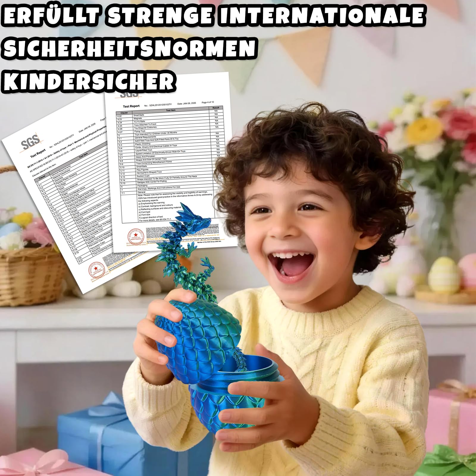 YILCER 3D Gedruckter Drache 28,5cm, Drachenei mit Upgrade bruchsicher, Verstärkte Dragon-Gelenke, Sicheres und Umweltfreundliches Material, Ostern Geschenke Kinder (Lasergrün) - 3
