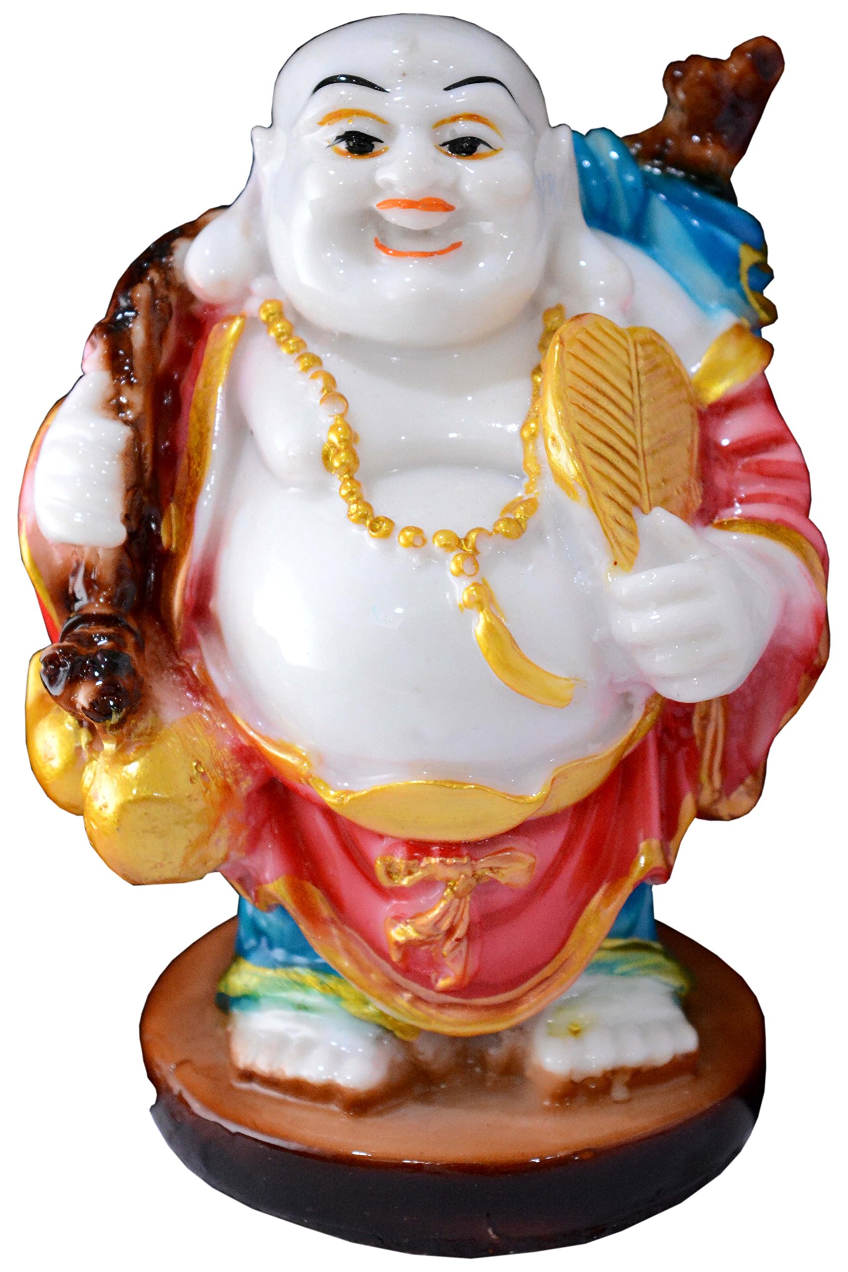 Saubhagya Global Polyresin White Set of 1 Holding Fan & Wu Lou Happy Man, Height-16cm for Office Decor, Home Decoration