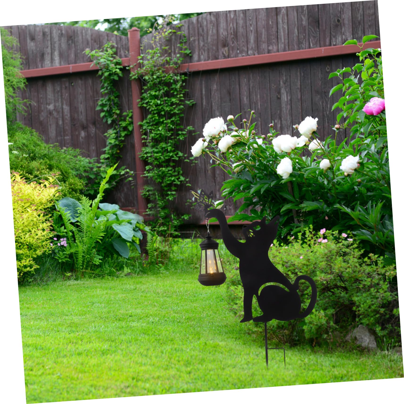 Lampe Solaire Extérieure Chat en Fer Noir pour Jardin et Pelouse