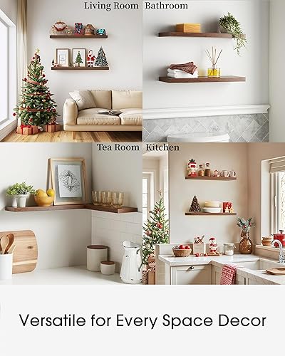 Miniatura 7 de BAYKA Estantes flotantes, estantes de pared de madera rústica de 22.5 pulgadas para baño, dormitorio, sala de estar, cocina y libros, estante de