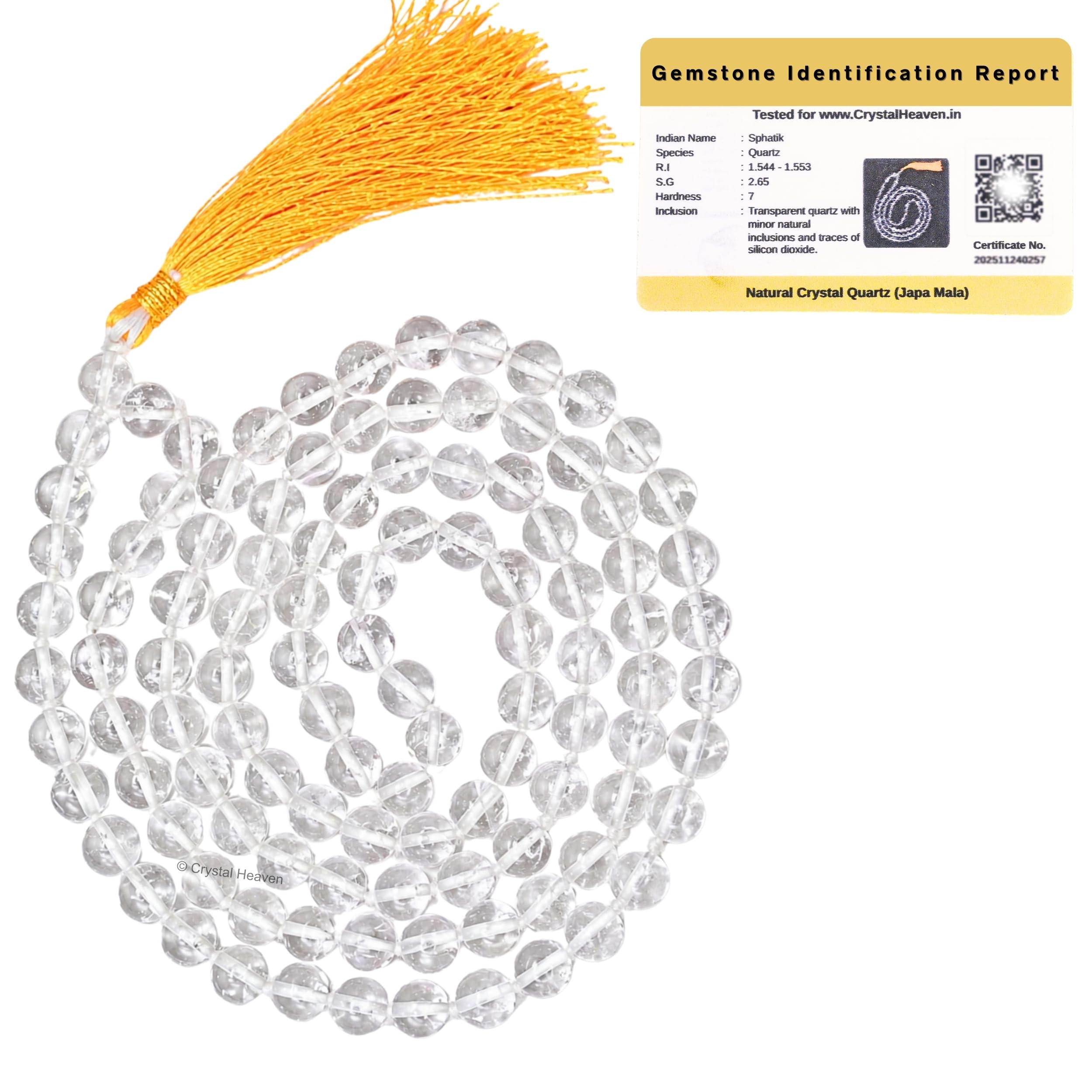 Crystal Heaven Sphatik Mala 108 Beads Original Japa Prayer Beads-Spatik Mala Healing Gemstone Clear Quartz For Yoga Meditation Spiritual Reiki Feng Shui (7Mm Beads)-image-32