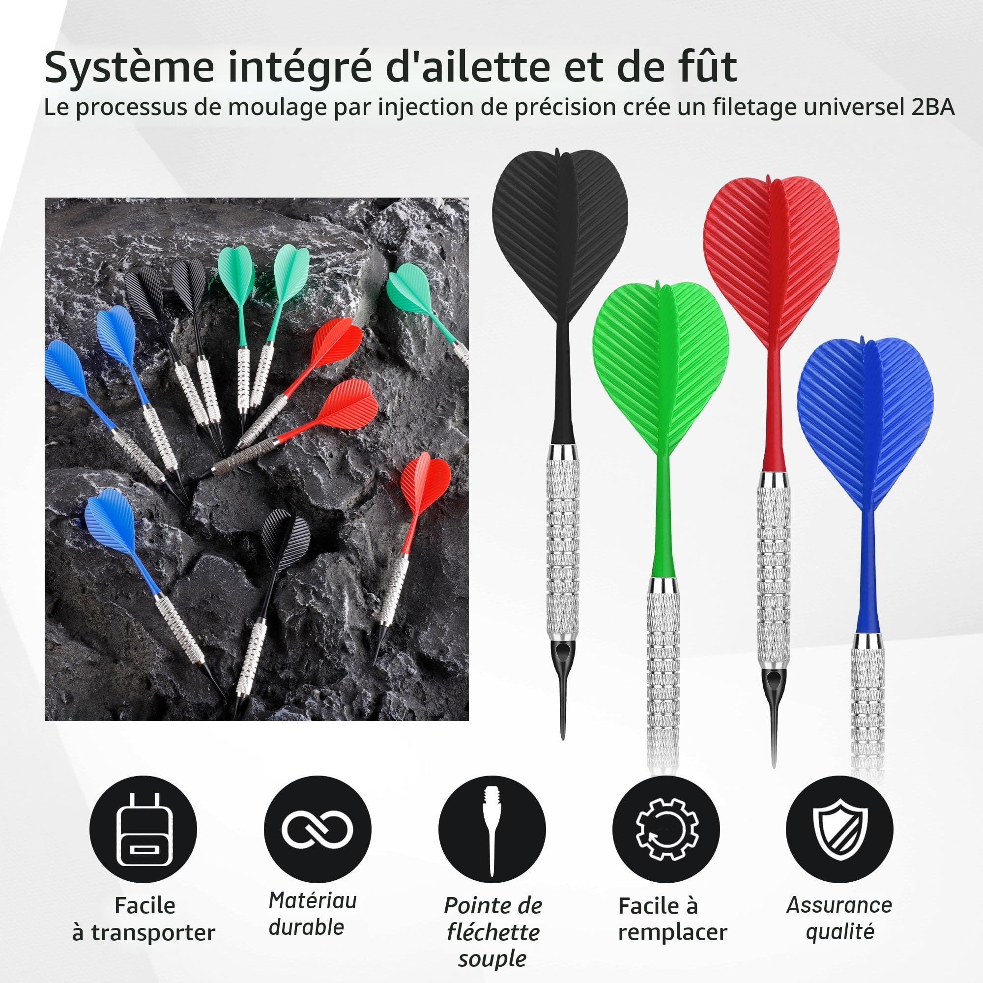 CyeeLife Lot de 12 fléchettes souples avec pointe en plastique avec 100 pointes en plastique pour cible de fléchettes électronique