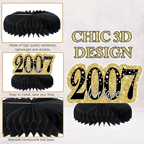 Miniatura 3 de 9 piezas de decoración de cumpleaños negro dorado 18 centros de mesa de panal para niños y niñas, centros de mesa de feliz cumpleaños 18,