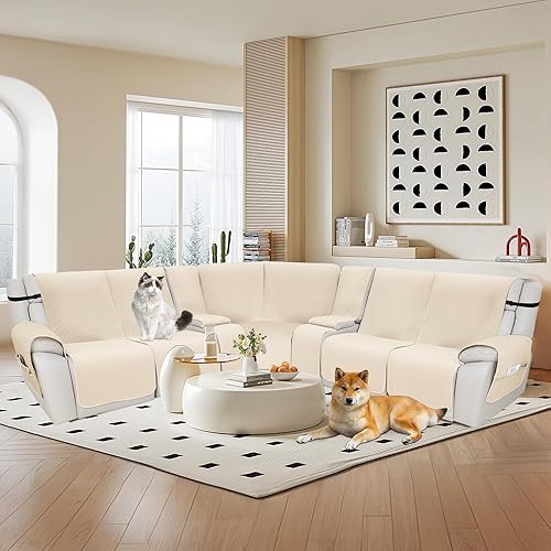 Miniatura 6 de Fundas de sofá seccional reclinable 100% impermeable de terciopelo para sofá seccional en forma de L, juego de fundas de sofá de esquina acolchadas