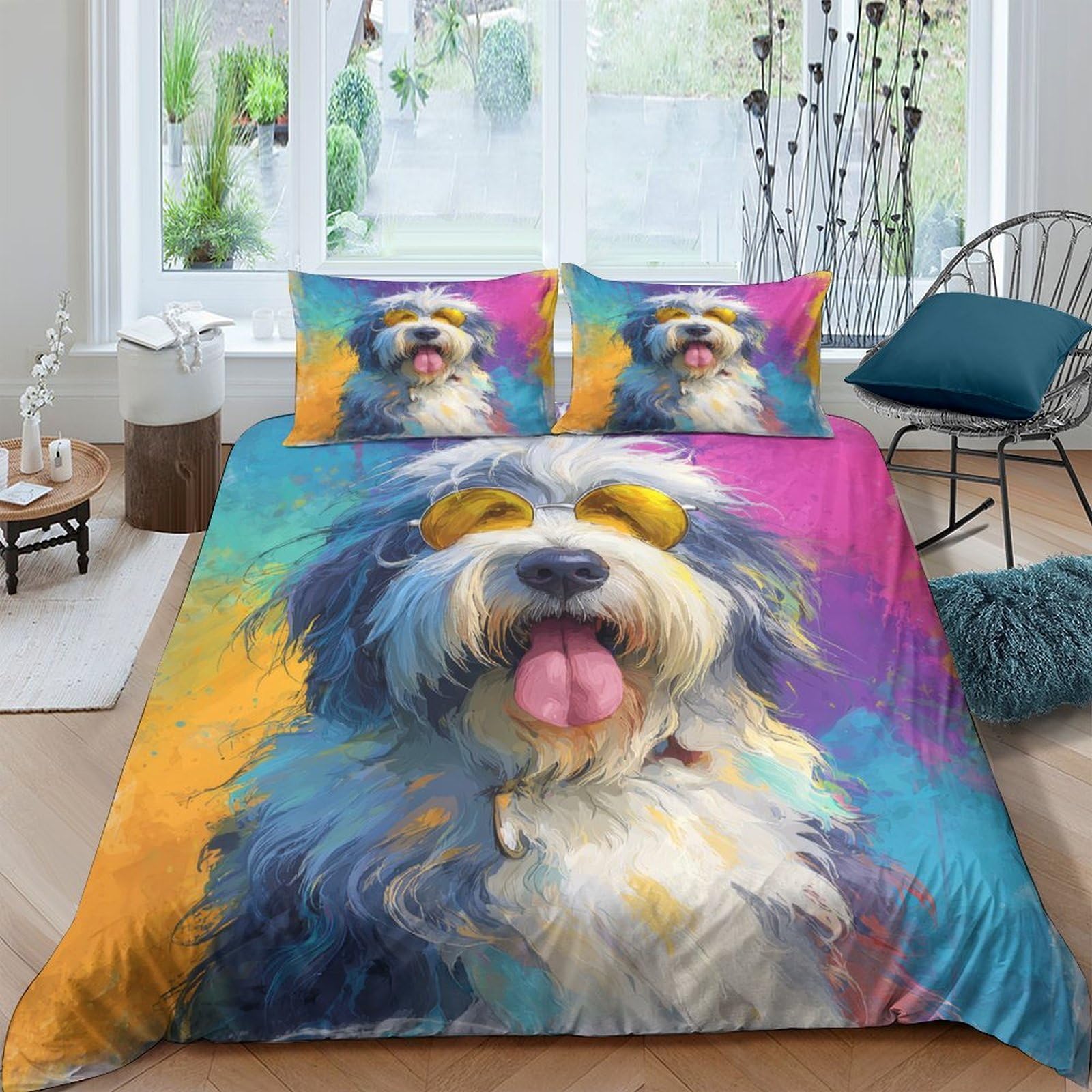 Unrxjzlvm Style-4 Vivid Dog Print Microfiber Duvet Set Teens Decor